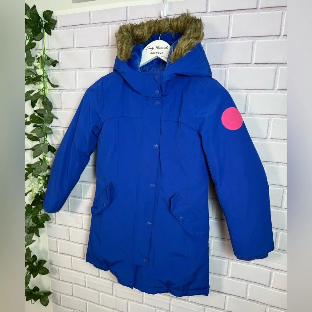 GAP Kids Blue Parka Coat Faux Fur Hood Winter Jacket Size M (8-9)